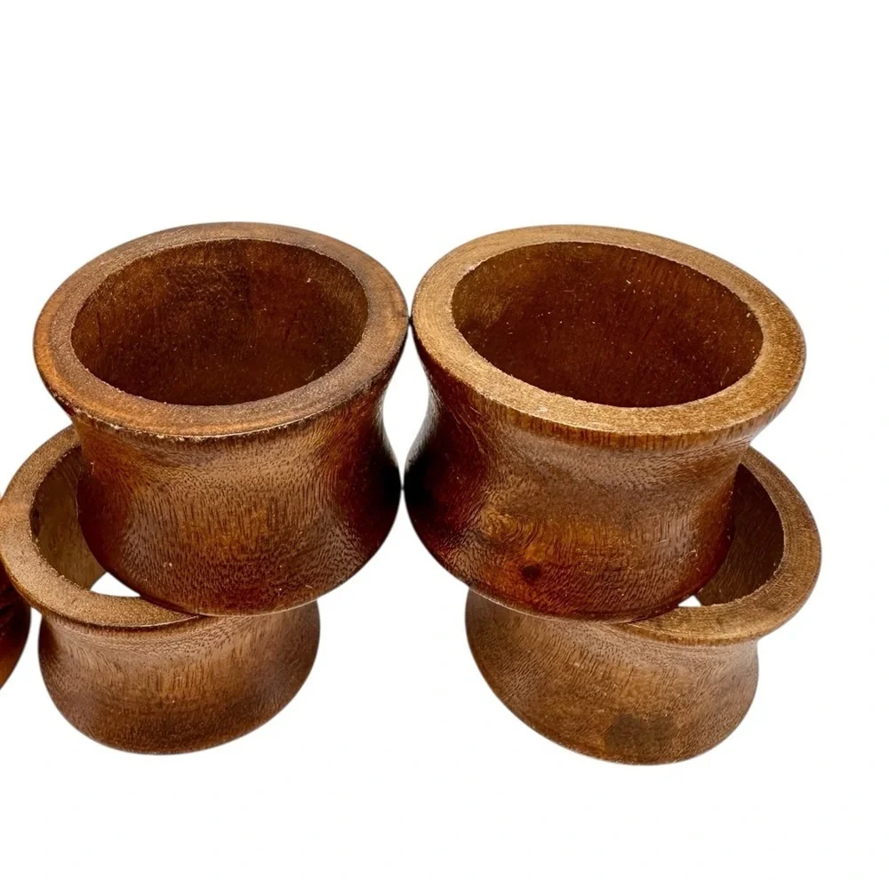 Vintage Napkin Rings Carved Wooden Dark Brown Wood Natural Boho Mixed Lot of 8